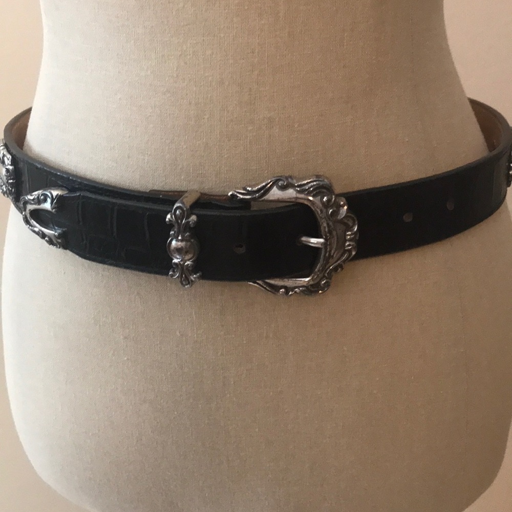 Black Brighton Faux Croc Silver Medallion Belt